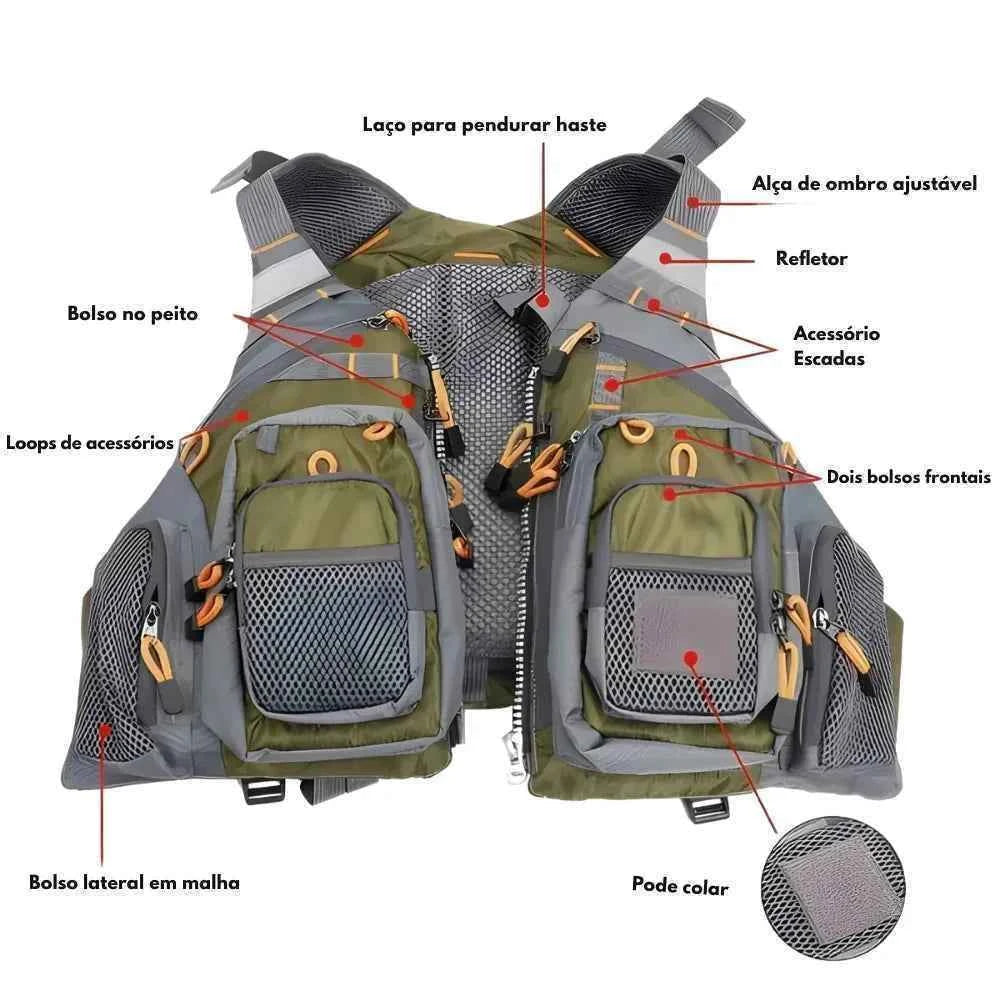 Colete de Pesca Salva-Vidas HK Outdoor LifeVest Verde Exército