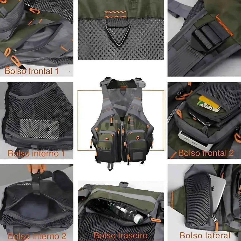 Colete de Pesca Salva-Vidas HK Outdoor LifeVest Verde Exército