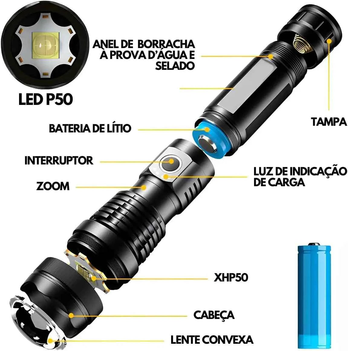 Lanterna de LED Recarregável GT10 30W - HK Pesca